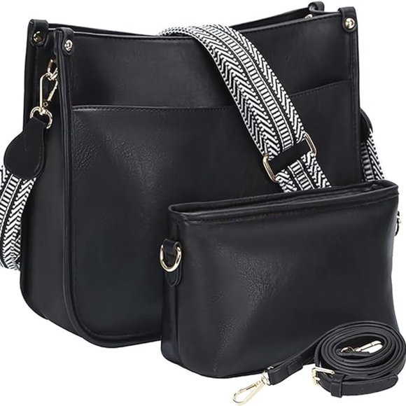 Beautiful Vegan Boho Crossbody Handbag and Purse Set (Black) - Picture 5 of 11